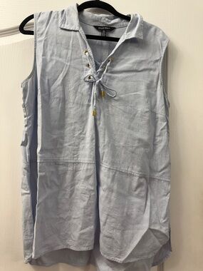 Ellen Tracy Pale Blue Lace-Up Sleeveless Tunic